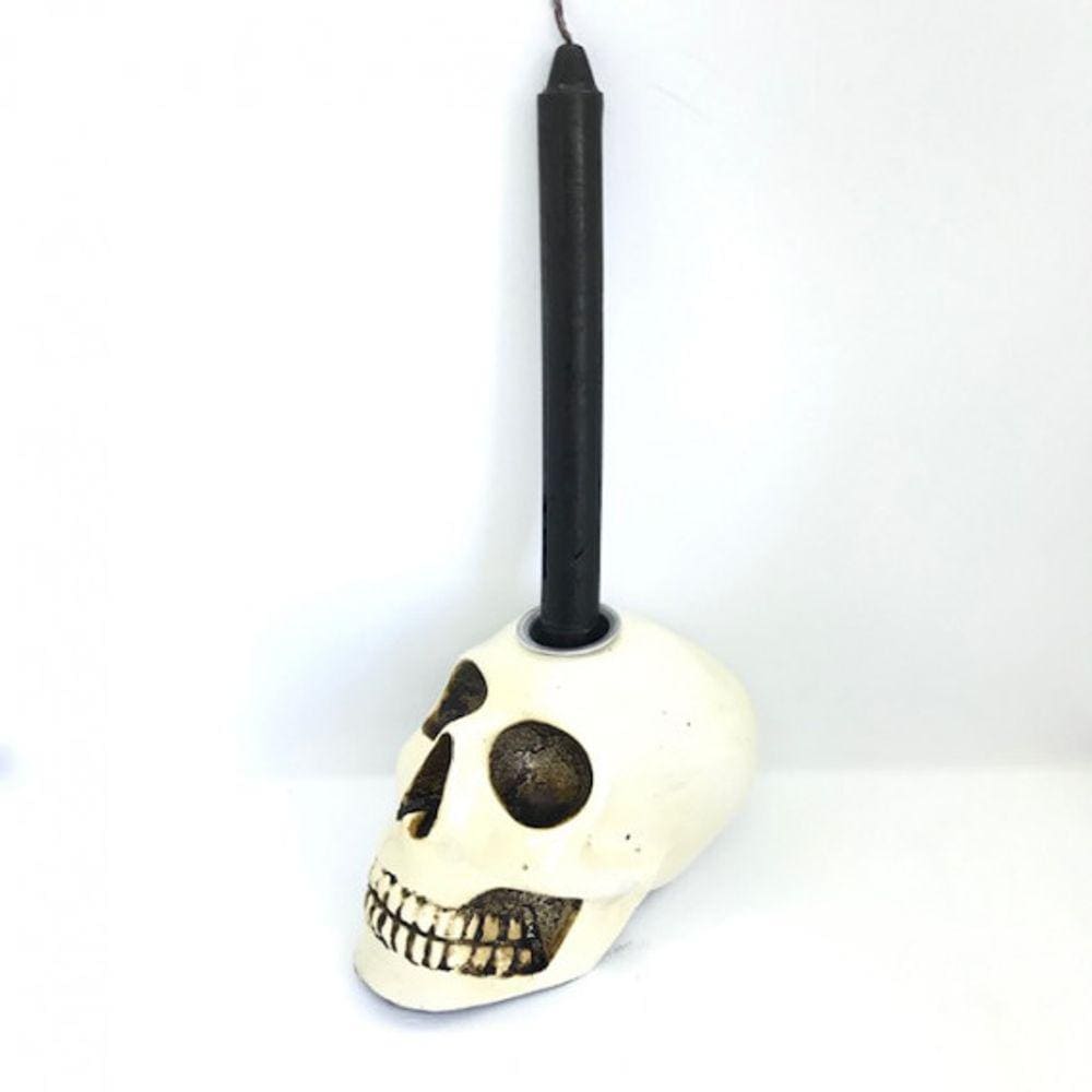 Imagem Crânio Porta Marfin Velas Escultura Resina 10 cm
