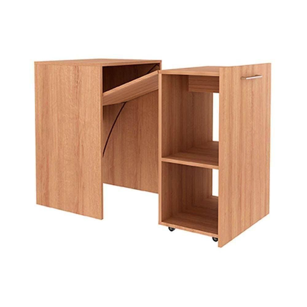 Mesa Multiuso Escritório Retrátil Me4170 C/ 2 Nichos Amêndoa - Tecno Mobili