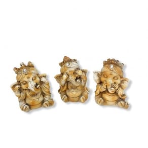 Imagem Trio Ganesh Patinado Escultura Resina 08 cm