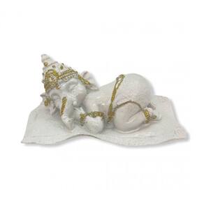 Imagem Ganesh Baby Branco Escultura Resina 13 cm