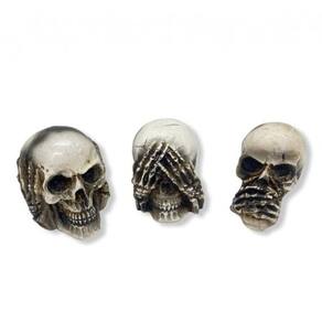 Imagem Trio Crânios Cor Marfim Escultura Resina 6 cm