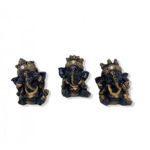Imagem Ganesh Preto Dourado Escultura Resina 08 cm