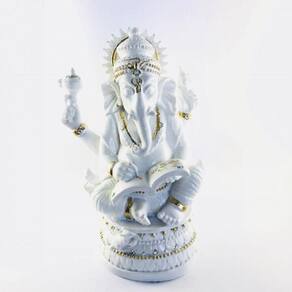 Imagem Buda Meditando Branco Escultura Resina 13 cm
