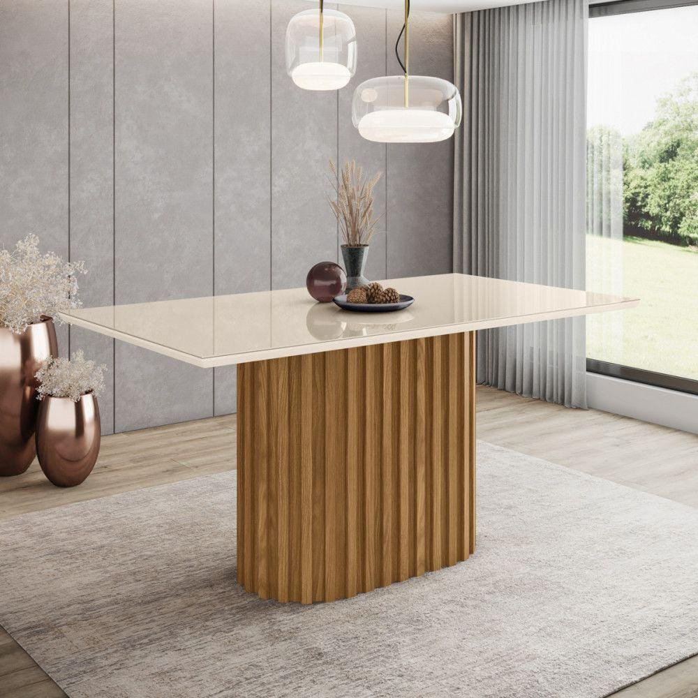 Mesa de Jantar com Tampo MDF e Vidro com Canto Reto 160 Cm Solana Henn