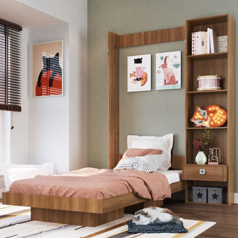 Cama de Solteiro Articulável Vertical com Estante Vancouver Art In Móveis Marrom