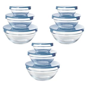 Conjunto 9 Potes Tigela Vidro Tampa Azul Class Home