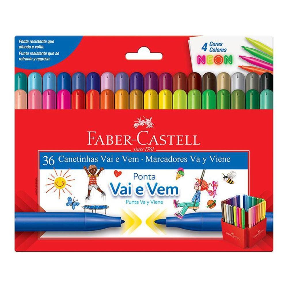Caneta hidrográfica ponta vai e vem 15.0136VVZF com 36 cores - Faber-Castell