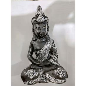 Imagem Buda Meditando Preto Escultura Gesso Estatua 25 cm