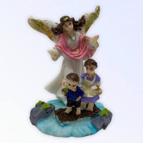 Imagem Anjo Da Guarda Em Rosa Escultura Resina 07 cm