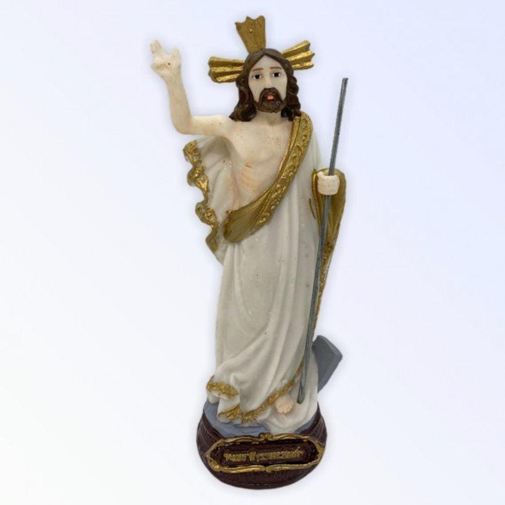 Imagem Jesus Ressuscitado Escultura Resina 15 cm
