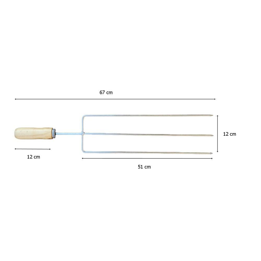 Espeto Triplo 69 Cm Cabo Madeira