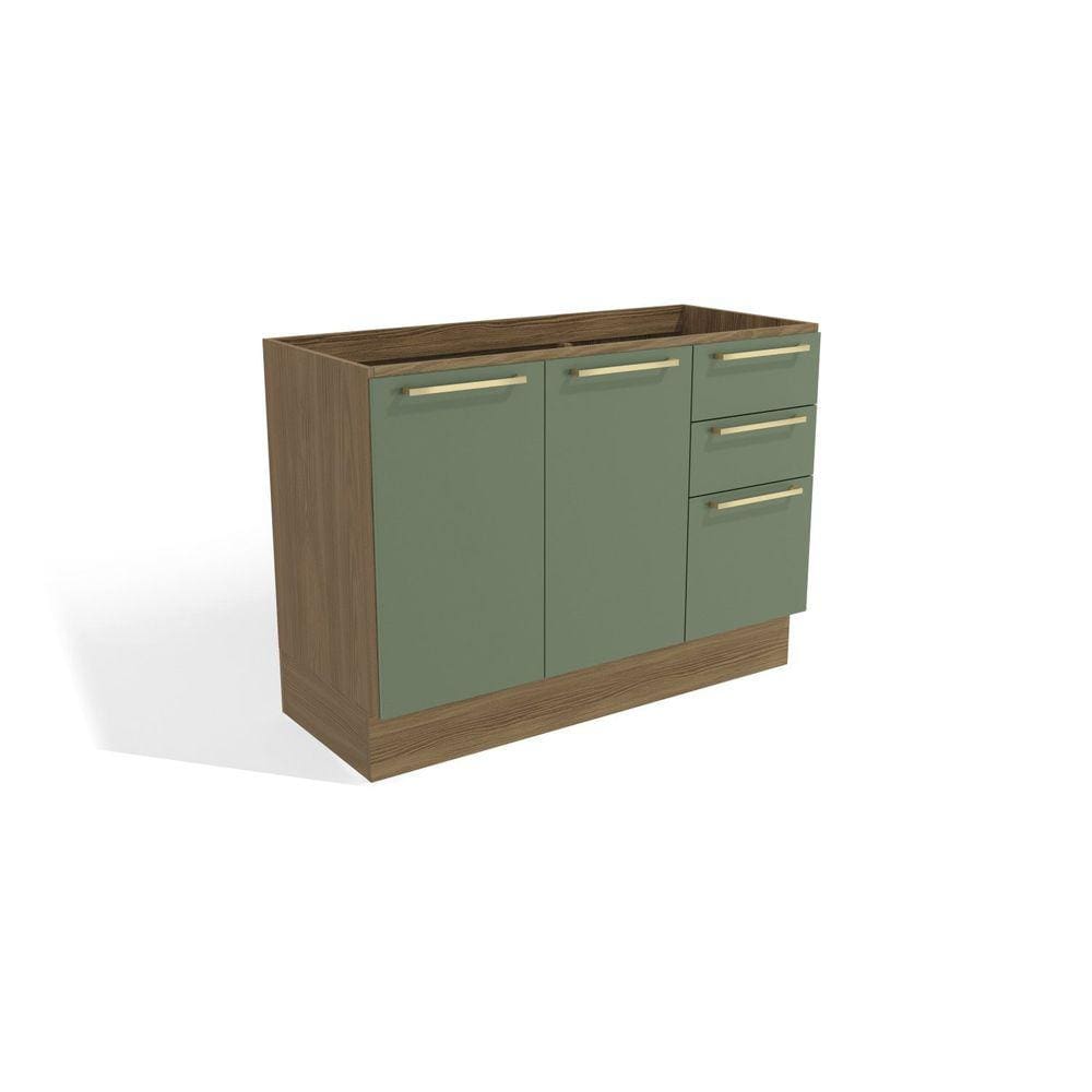 Balcão de Pia 120cm 2 Portas 3 Gavetas Kappesberg Nogueira/Verde Oliva