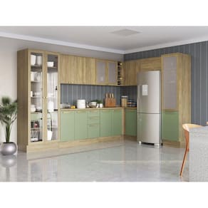 Balcão de Cozinha Canto 98cm 1 Porta Madeira Kappesberg Nogueira/Verde Oliva