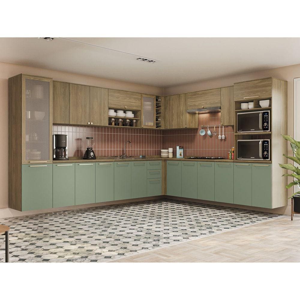 Balcão de Cozinha 40cm 1 Porta Madeira Kappesberg Nogueira/Verde Oliva