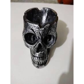 Imagem Cinzeiro Cranio Preto Escultura Gesso Estatua 20 Cm