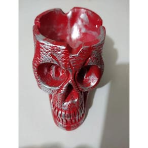 Imagem Cinzeiro Cranio Vermelho Escultura Gesso Estatua 20 Cm