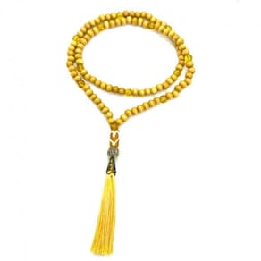 Japamala Oxum 108 Contas Em Madeira Pompom Amarelo 8MM
