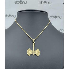 Conjunto Pingente Machado Xangô + Corrente Banhada