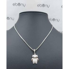 Conjunto Pingente Coruja + Corrente Banhado À Rhodium