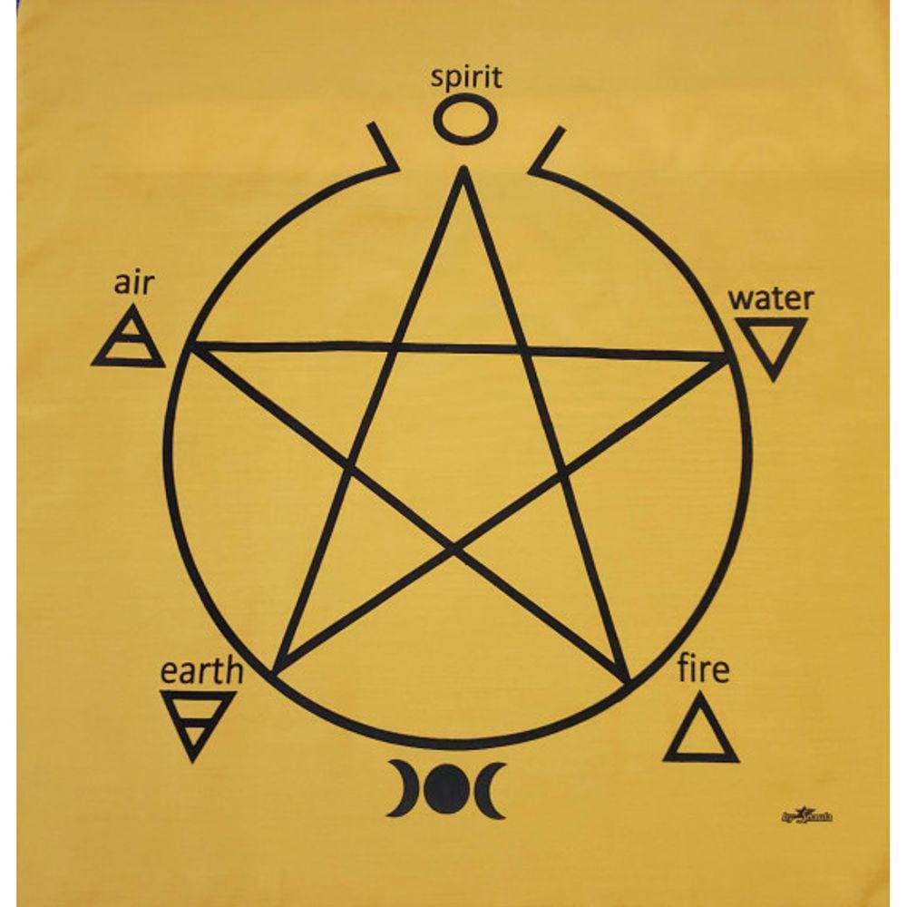 Toalha Pentagrama Para Cartas Amarela Em Tecido 70x70 Cm