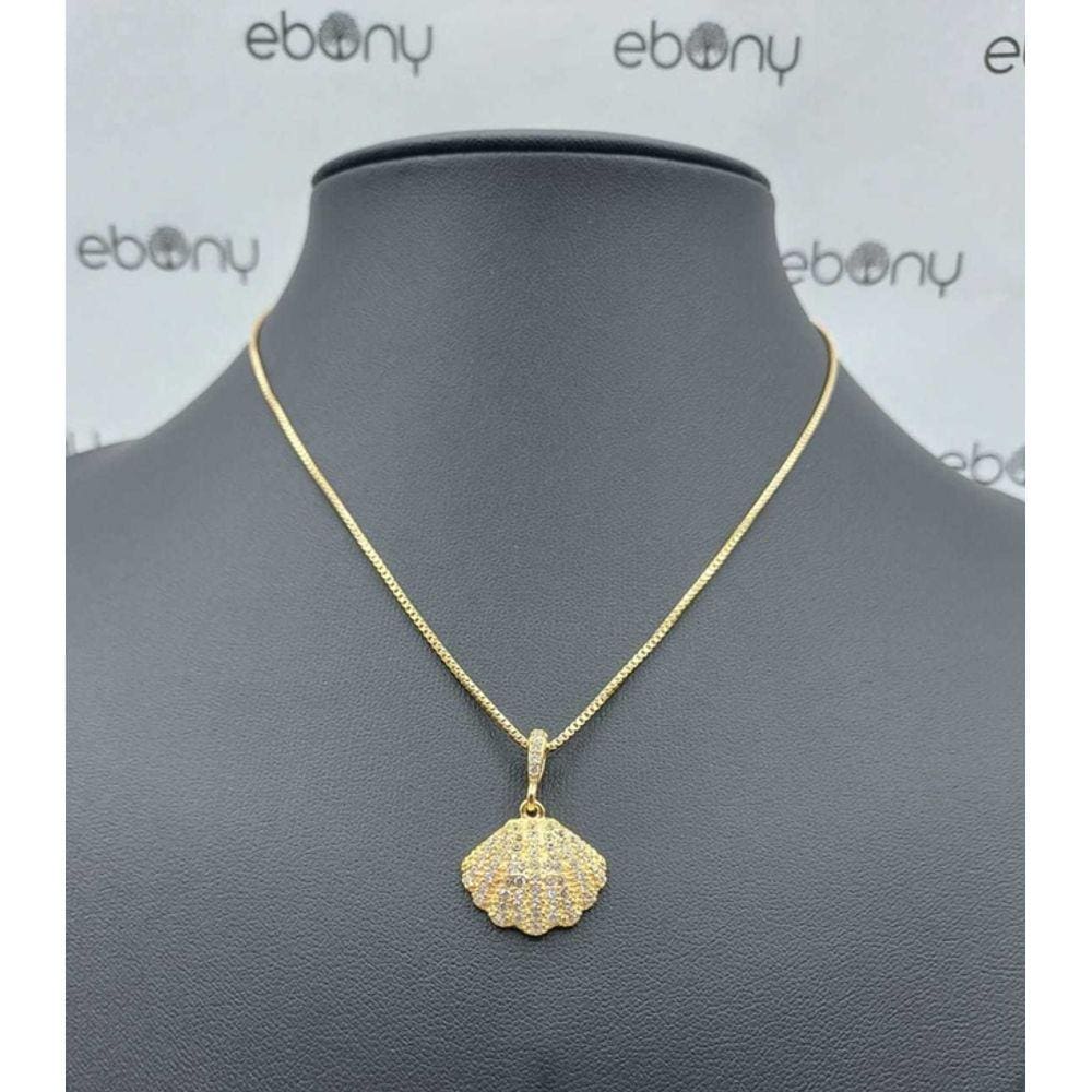 Conjunto Pingente Concha + Corrente Banhado À Ouro