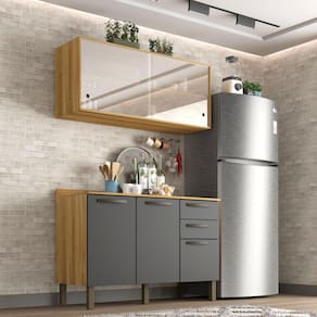 Cozinha Compacta 2 Peças 5 Portas 2 Gavetas Valência Sallêto Móveis Carvalho/Grafite