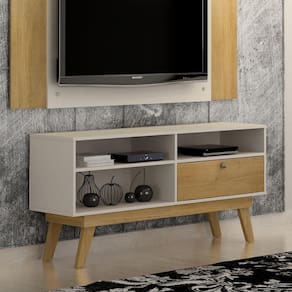 Rack para TV até 50 Polegadas 1 Porta Houston Valdemóveis Off White/Cinamomo