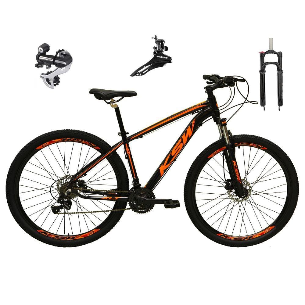 Bicicleta Aro 29 Ksw Xlt 24v Câmbio Tras. Shimano Acera K7 Garfo Trava Freio a Disco -Preto\\Laranja