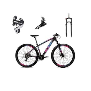 Bicicleta Aro 29 Ksw Xlt 24v Câmbio Tras. Shimano Acera K7 Garfo Trava Freio a Disco - Preto\Pink\Azul