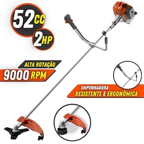 Roçadeira Á Gasolina Tekna RL520ACN 2HP 9000rpm 52cc Com Lâmina 3 Pontas, Carretel de Fio Nylon, Guidão Bi-Partido, Cinto Almofadado e Kit Ferramentas