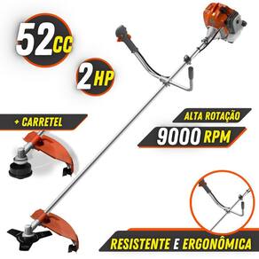 Roçadeira Á Gasolina 52cc Tekna RL520ACN-TK Profissional 2T 52cc 2HP 9000rpm Alta Potência e Alta Performance Com Cabeçote Nylon e Faca de 3 Pontas