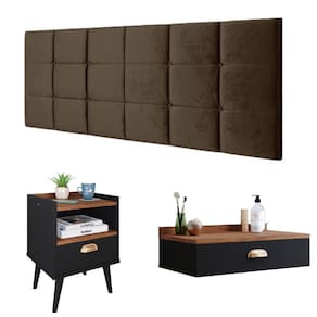 Kit Decorativo Quarto Casal Penteadeira Suspensa Gloss Mesinha Lateral Estilo Preto|Freijó Cabeceira Cama Box Queen Bia 1.60 Marrom Suede - RPM Móveis