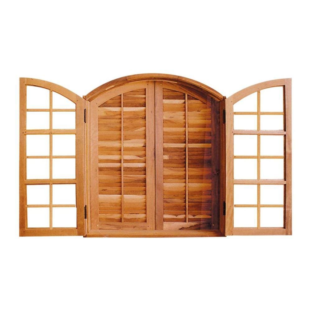 Janela de Madeira Abrir Padrão Imbuia 120x100cm 4 Folhas em Arco Rodam Marroml