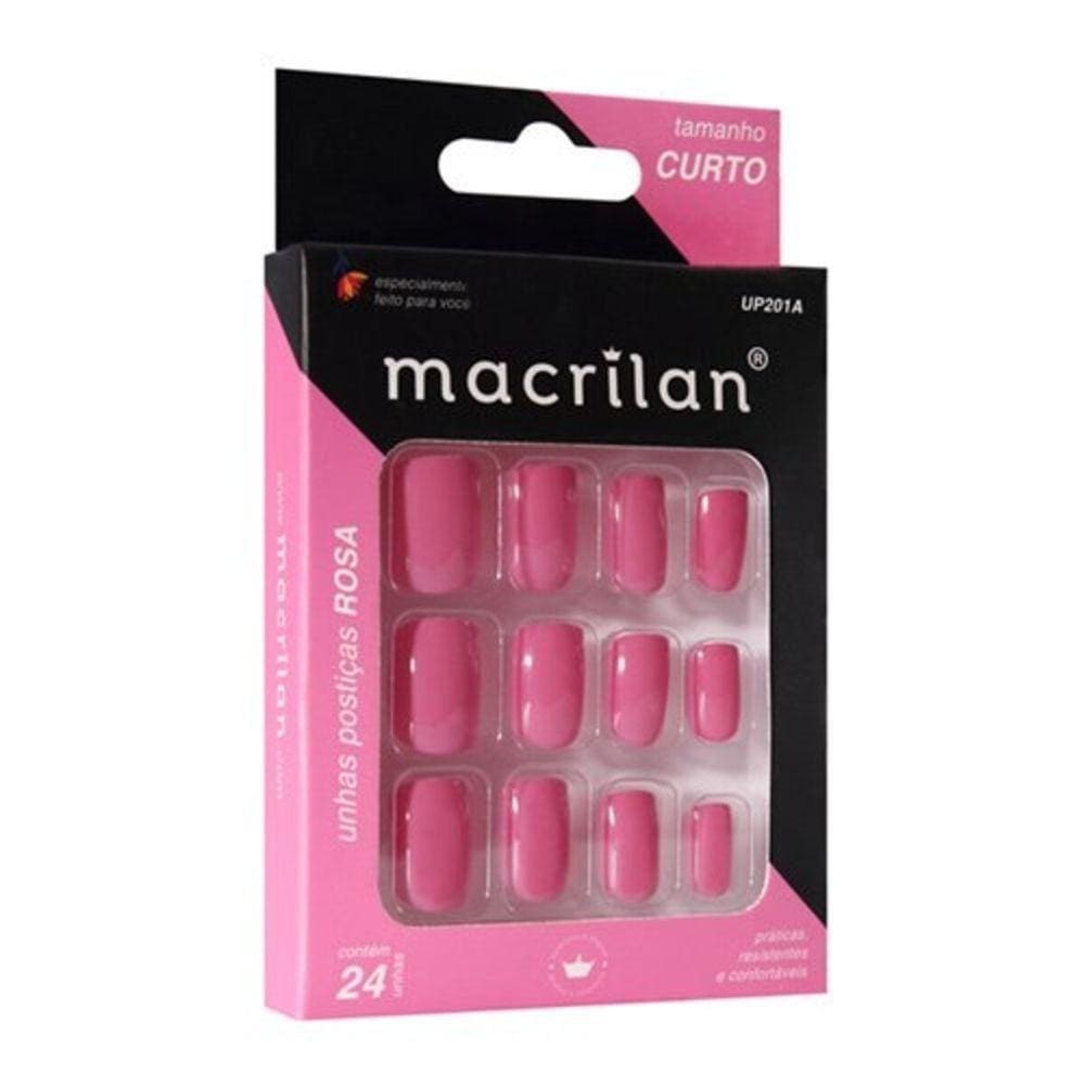 Macrilan Unhas Postiças Tamanho Curto Rosa Up201A (24 Unidades)