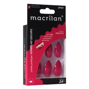 Macrilan Unhas Postiças Stiletto Vermelho Escuro Up501 (24 Unidades)