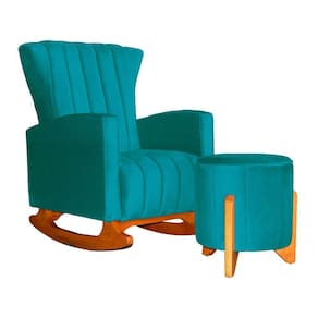 Poltrona Balanço C/ Puff Melinda Suede Azul Turquesa - LM DECOR