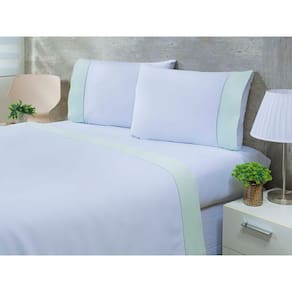 Jogo Lençol 4 Peças Cama Viúva 1,88mx1,28mx30cm 100% Algodão 200 Fios Ponto Palito Verde