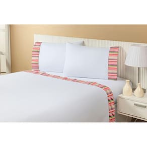 Jogo Lençol 4 Peças Cama Viúva 1,88mx1,28mx25cm 100% Algodão 200 Fios Ponto Palito Listrado