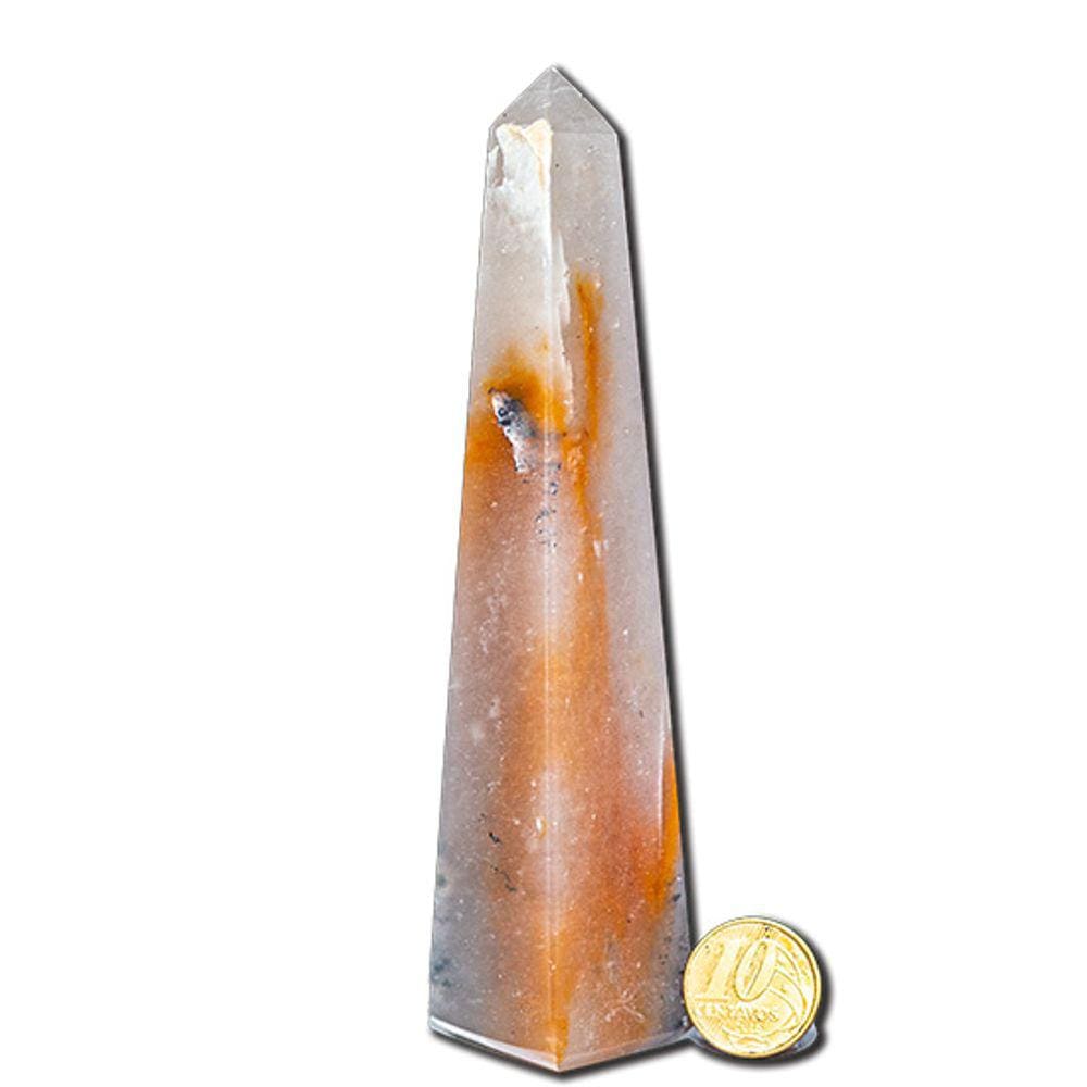 Obelisco Aragonita Raio Laranja Lapidação Manual 12 a 15 cm