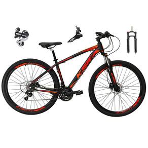 Bicicleta Aro 29 Ksw Xlt 24v Câmbio Tras. Shimano Acera K7 Garfo Trava Freio a Disco - Preto\Vermelho\Laranja