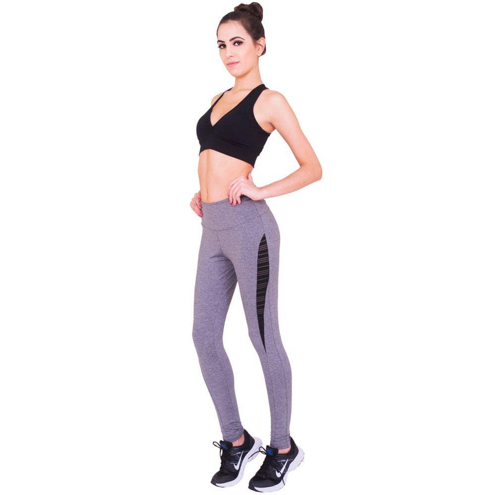Calça Legging Fitness Detalhe Furadinho em Suplex Cinza