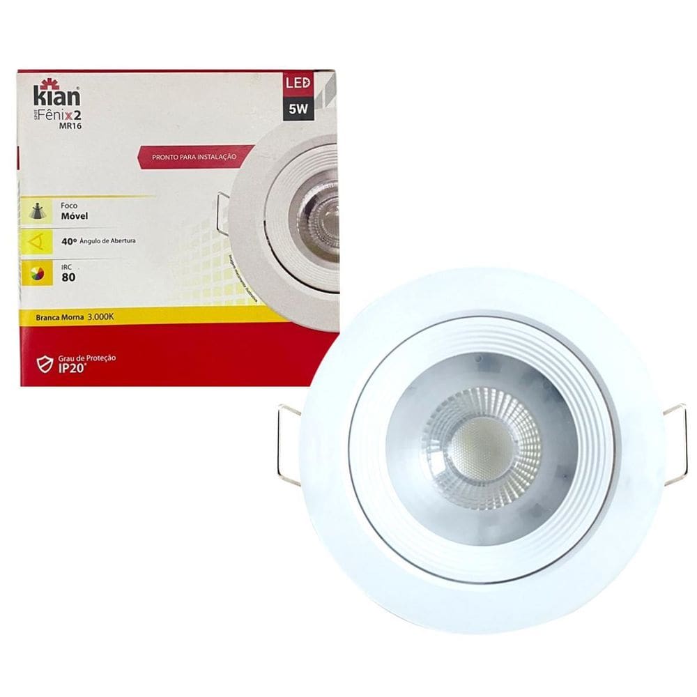 Spot Led Redondo Embutir Direcional Bivolt Morno Teto