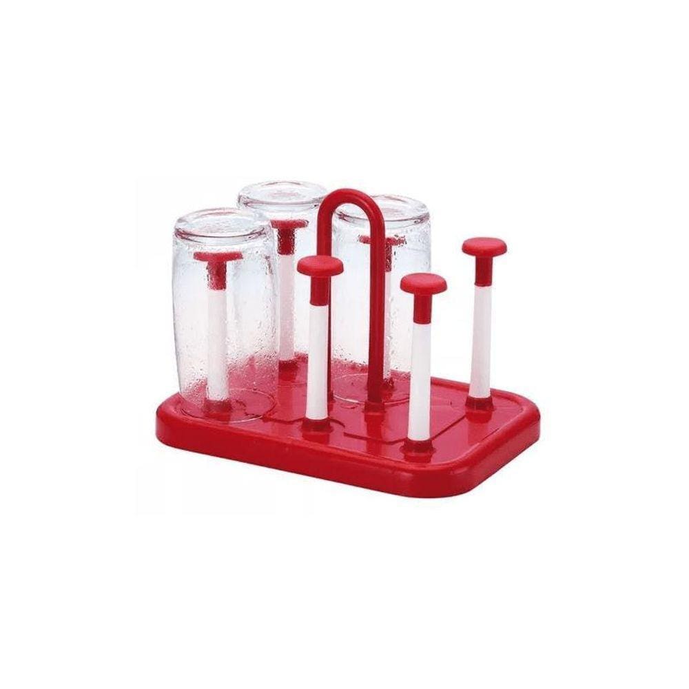 Escorredor Porta Copos De Cozinha Pia Mesa 6 Lugar Vermelho