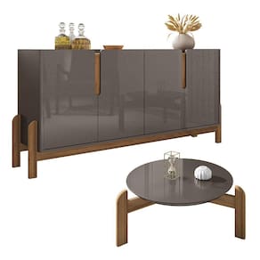 Buffet 04 Portas 170 cm e Mesa de Centro Lizz Cinza Pérola Cedro Casa D