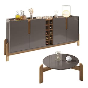 Buffet 04 Portas 190 cm e Mesa de Centro Lizz Cinza Pérola Cedro Casa D