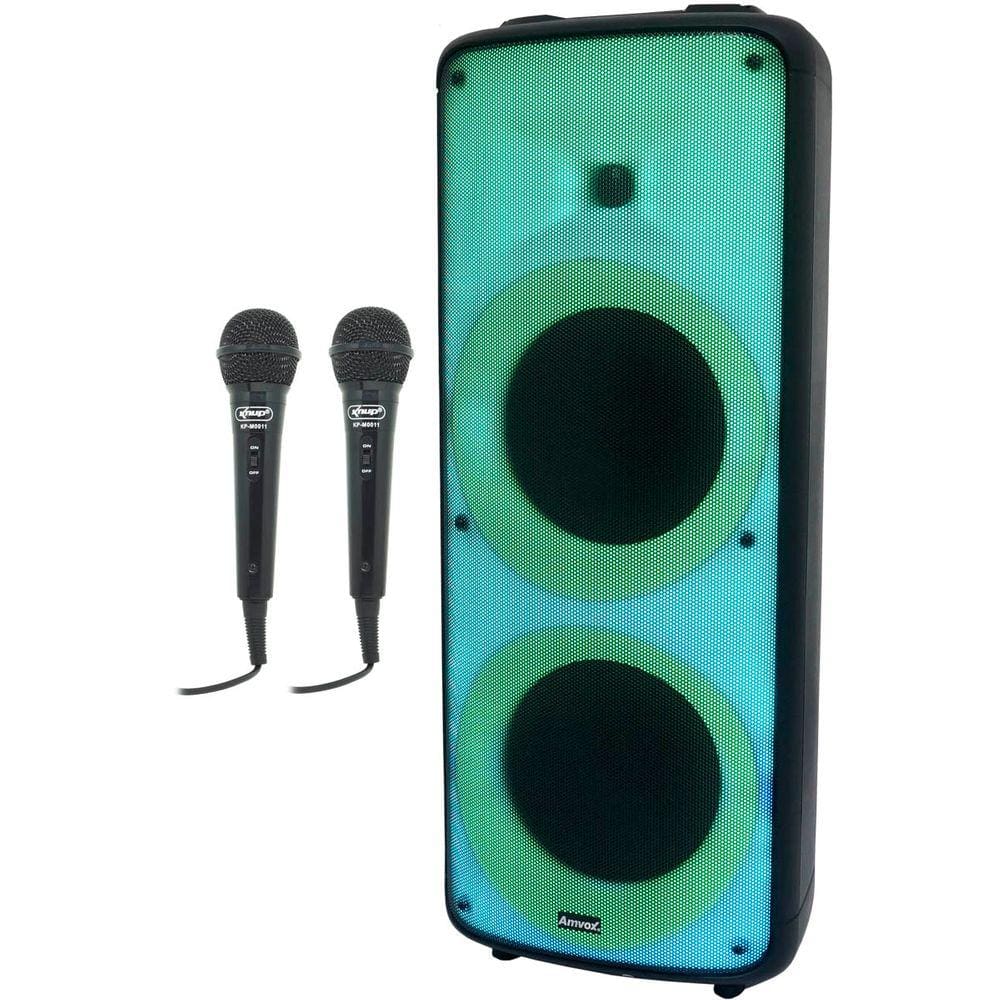 Caixa Som Amplificada Bateria Bluetooth 2000W Rms Show de Led Amvox Aca 2000 Party Vox + 2 Microfone
