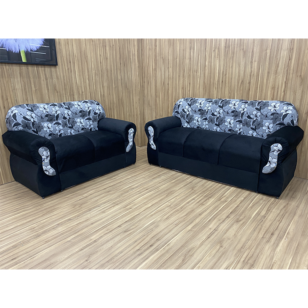 Sofá 2 Lugares Preto com Floral 601/37 Viena