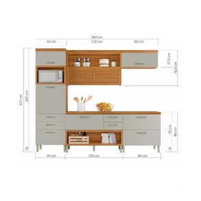 Cozinha Modulada 4 Peças Paneleiro| Mdf Freijó com Off White