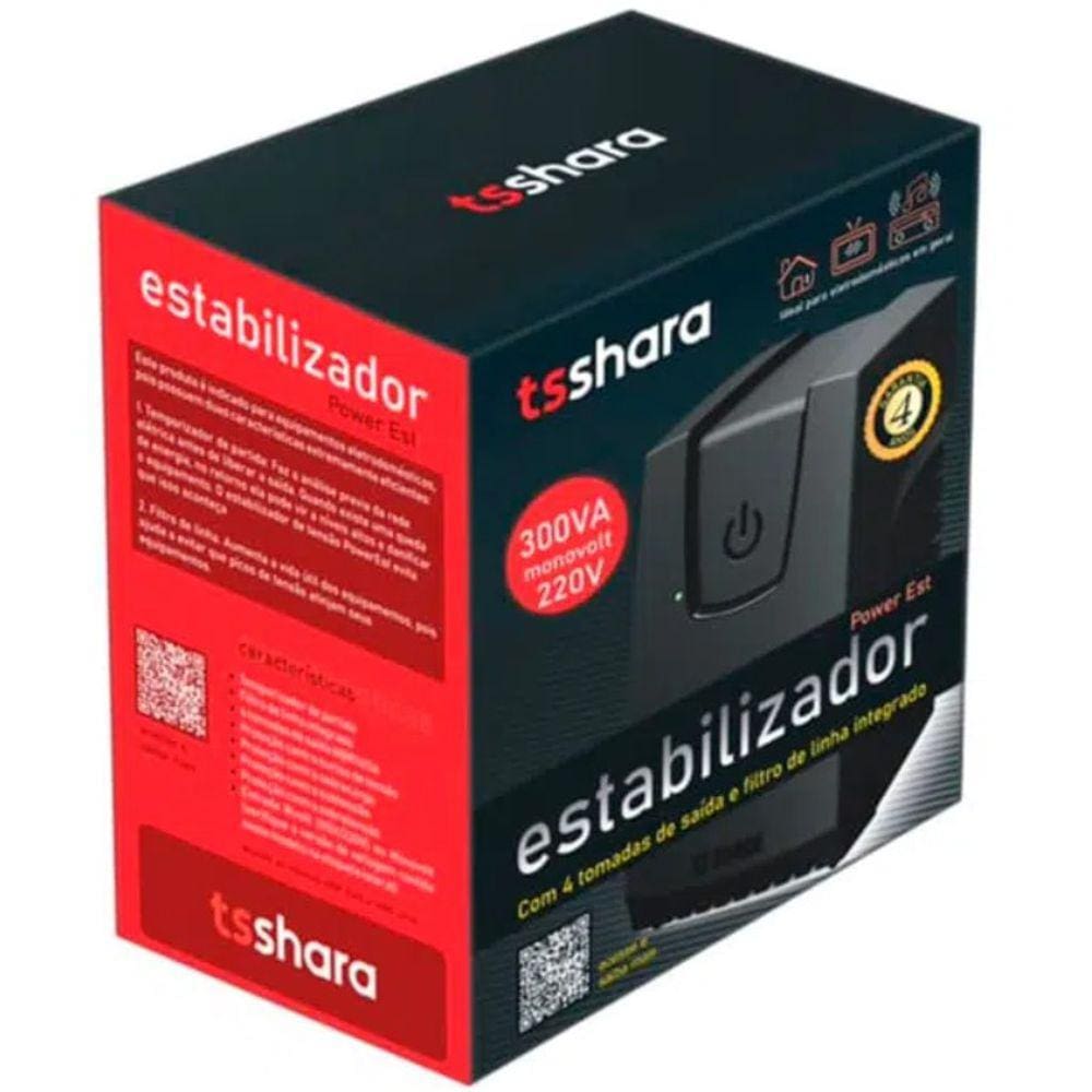 Estabilizador TS Shara Powerest 300VA Mono 220V - 9119 Preto 220 VOLTS