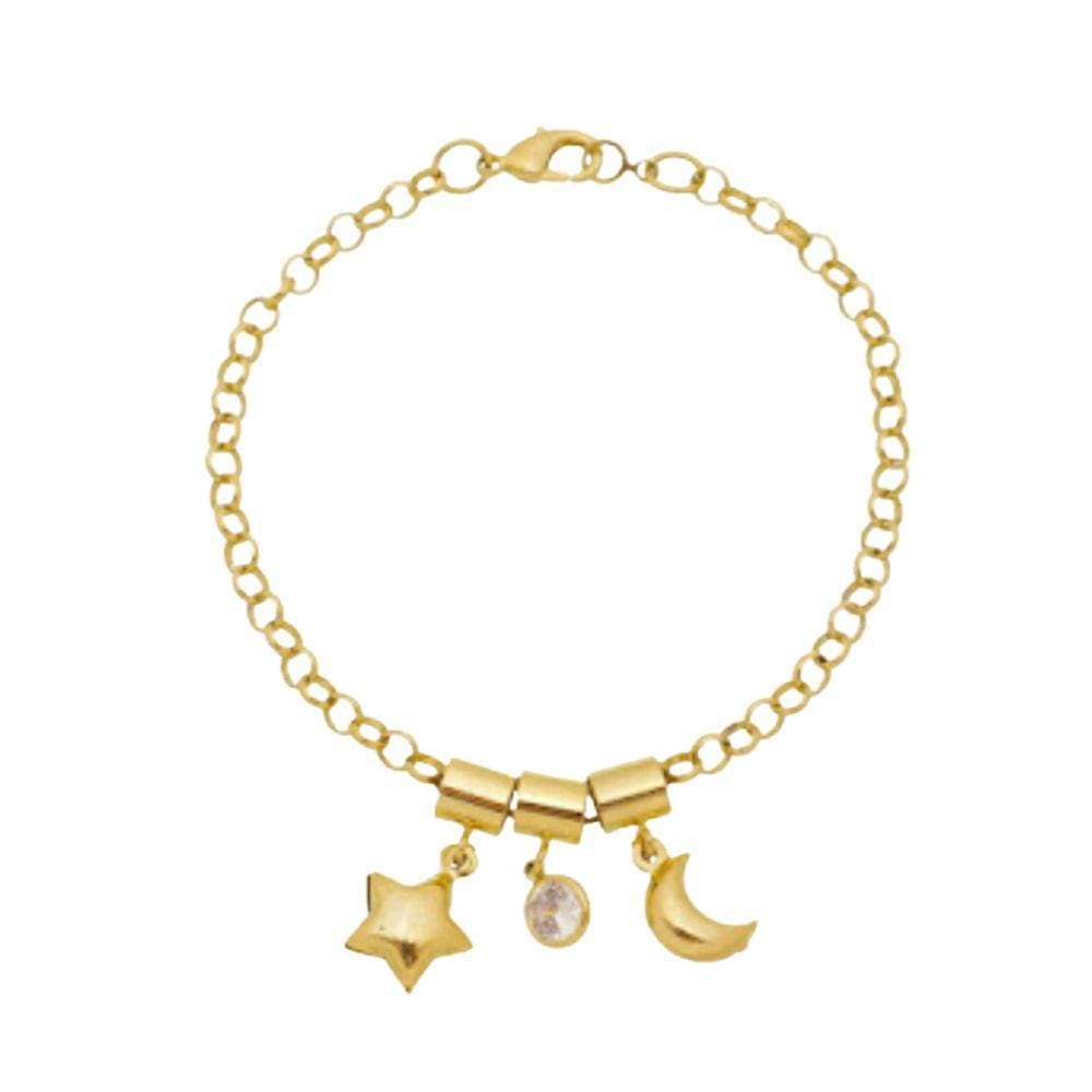 Pulseira pingentes estrela, ponto de luz e lua